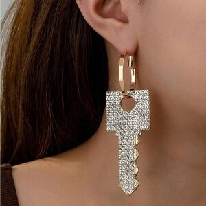 Gold Key Design Earrings